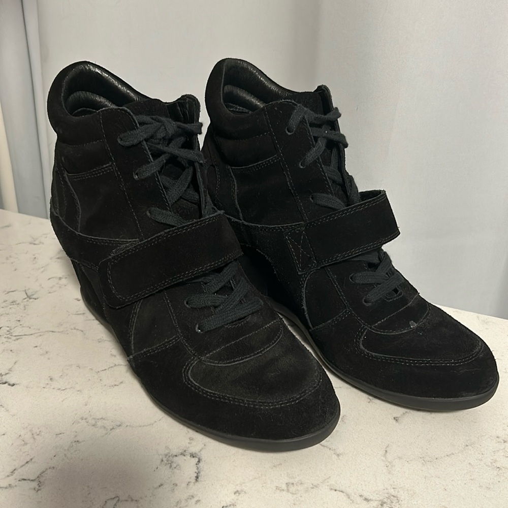 ASH Black Suede Sneaker Wedges, Size 41